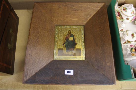 Greek icon of Christ blessing, framed and glazed